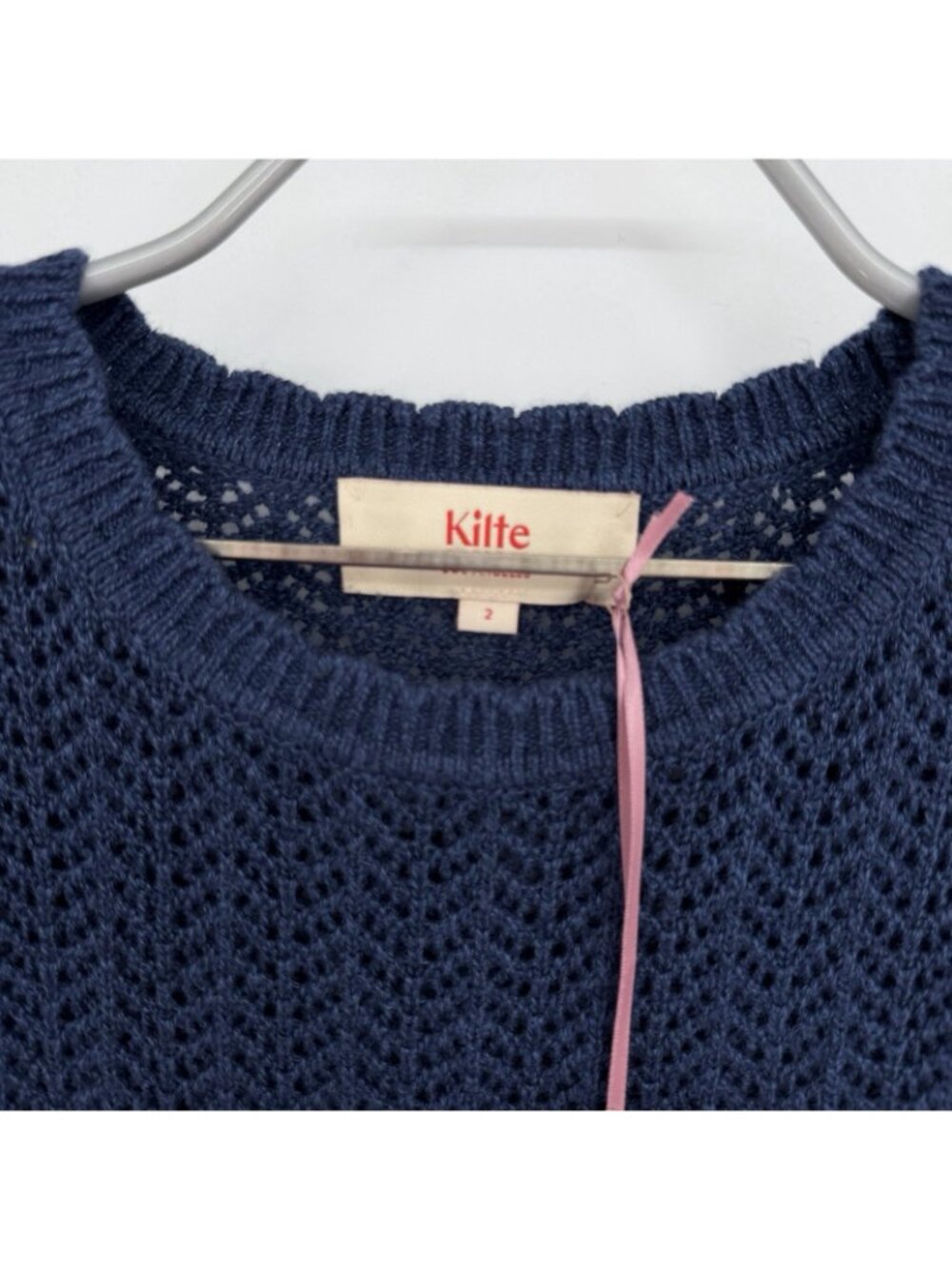 Kilte Collection Nicci Tee in Navy Crochet Knit Cotton-Cashmere 2/M $215 - Picture 3 of 9